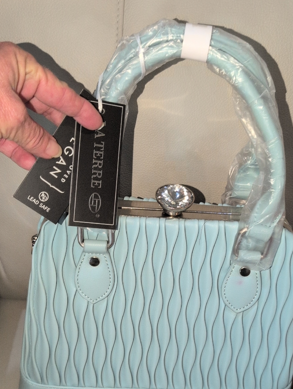 La Terre Sky Blue Sculpted Top-Handle Bag NWT